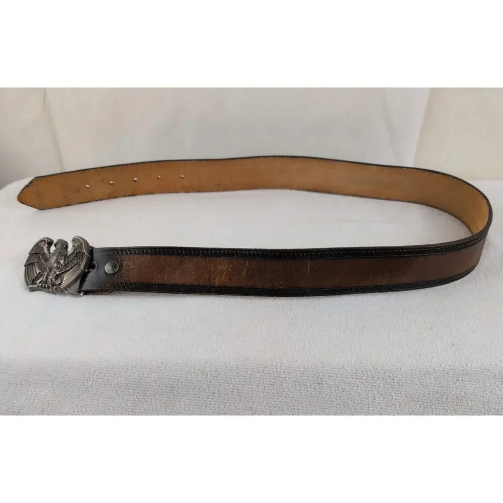 Vintage Avon Silver Eagle buckle brown leather belt Made in USA Size 32 Western